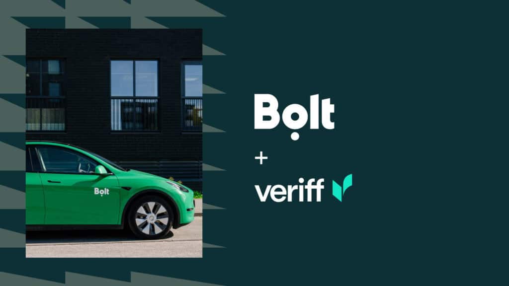 Green car with Bolt and Veriff logos