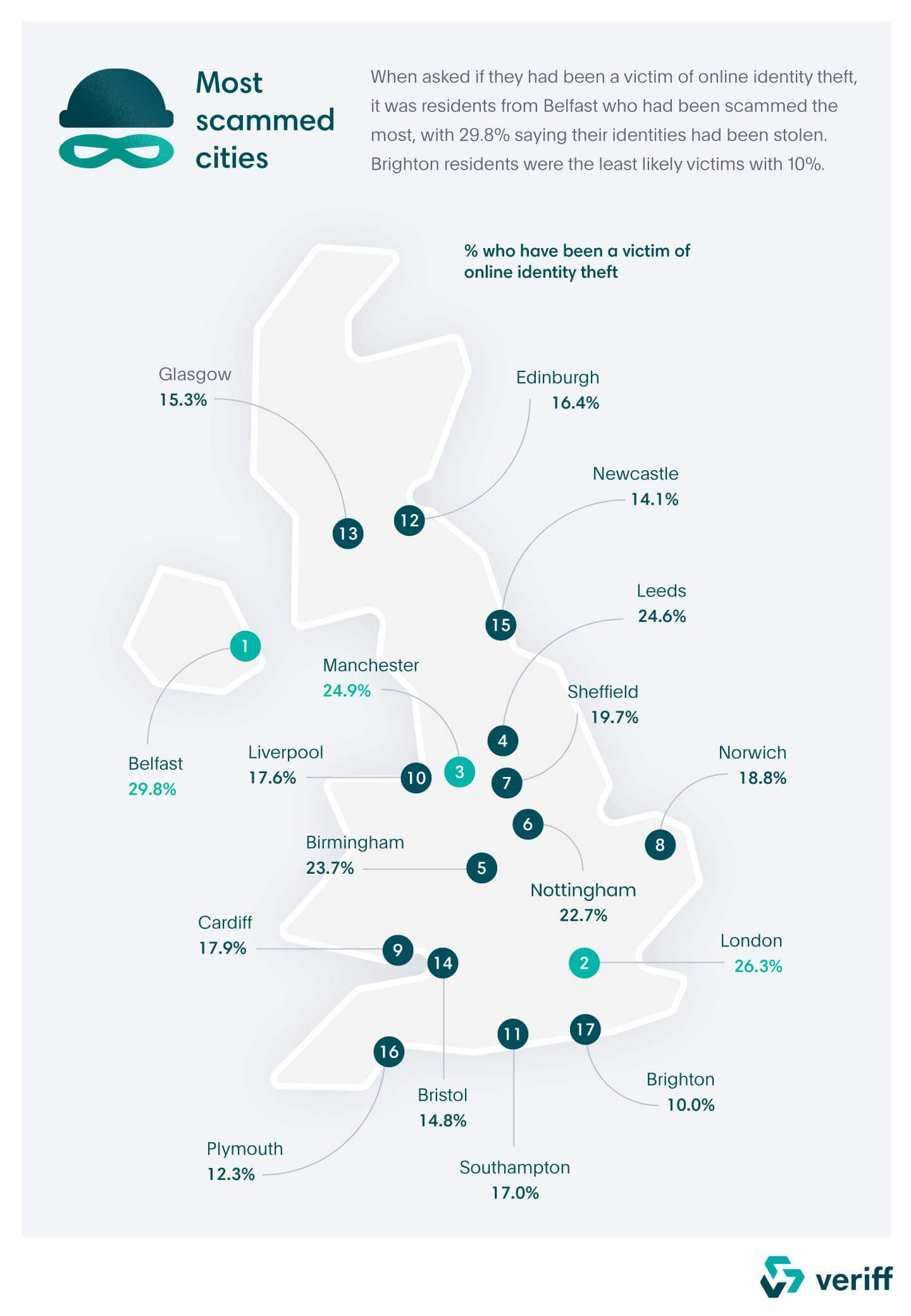 Um mapa mostrando as cidades mais golpeadas.