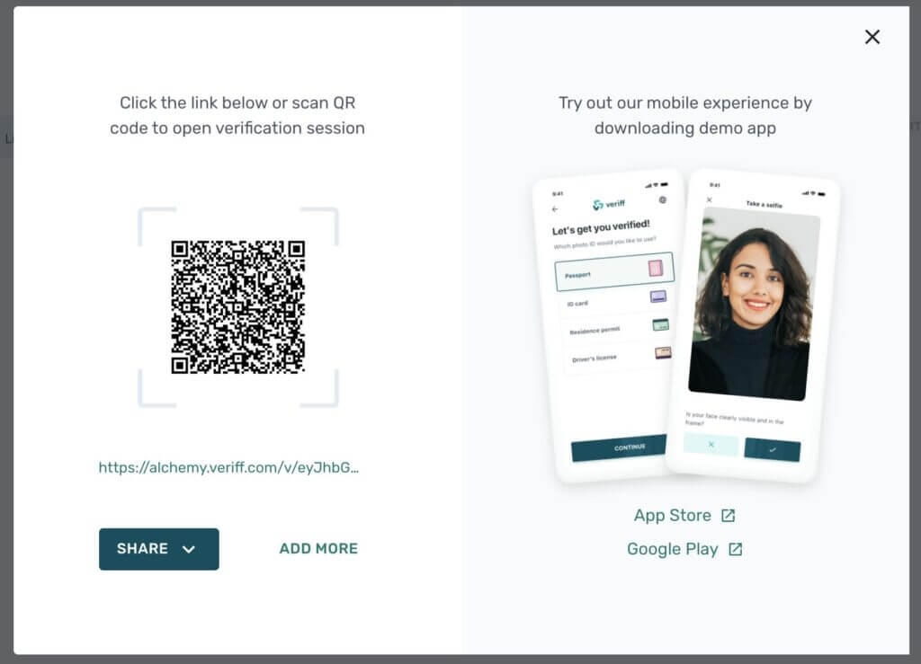 Una captura de pantalla que muestra cómo descargar la aplicación de Veriff.