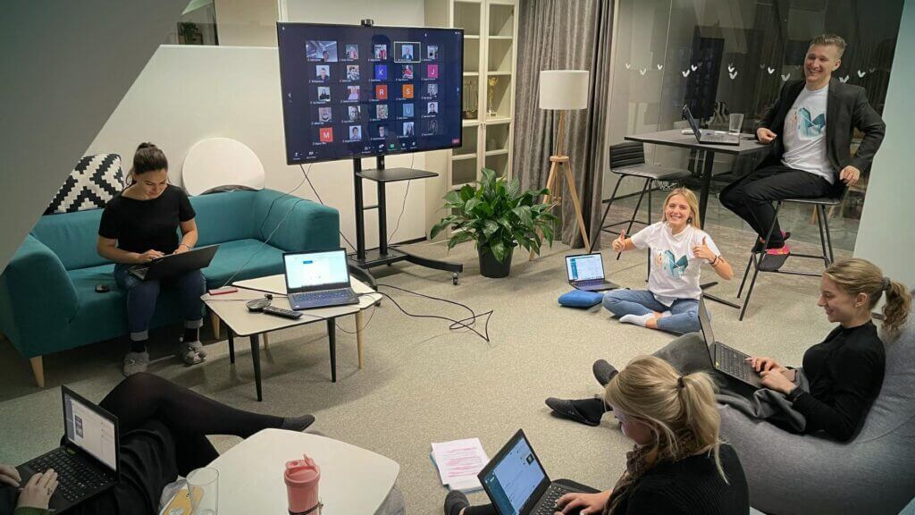 Mikk's team, working hard on creating The Waiting Game