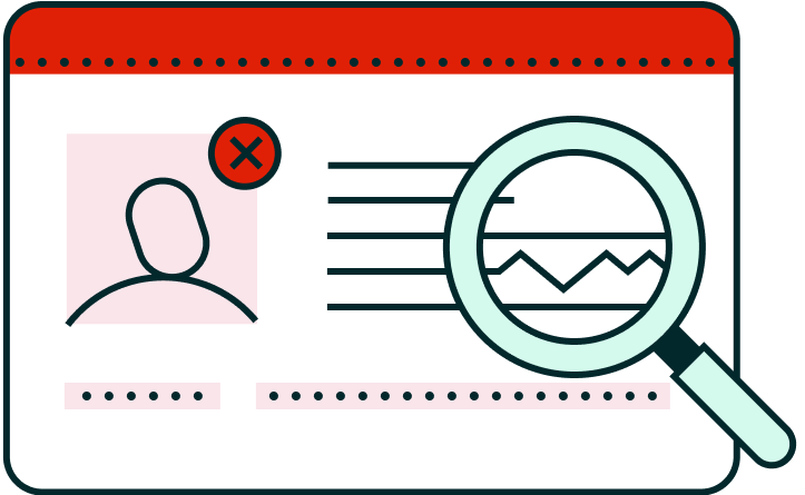 Document with user error, data fields, and a magnifying glass analyzing a graph.