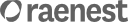The Raenest logo, featuring dark gray text on a dark green background, centered.